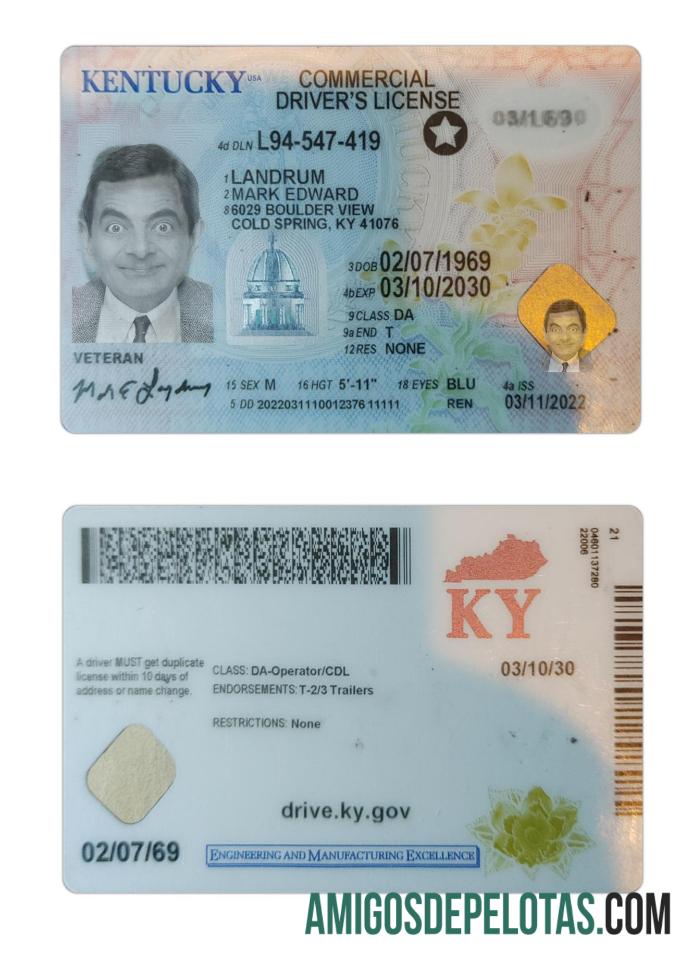 Carteira de motorista dos EUA Kentucky 2022 presente modelo